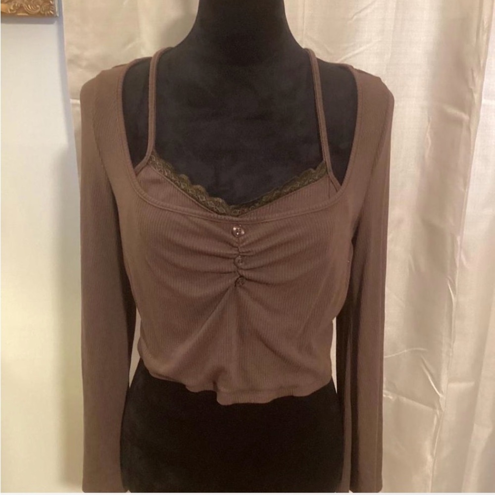 Elegant Brown Ruched Crop Top